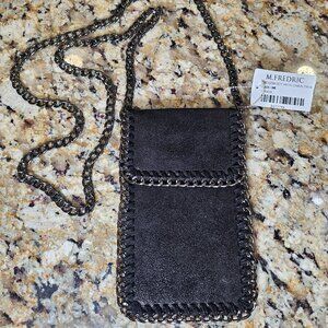 Black Sparkly Suede Crossbody Bag/Phone Pouch With Black Chain Trim
